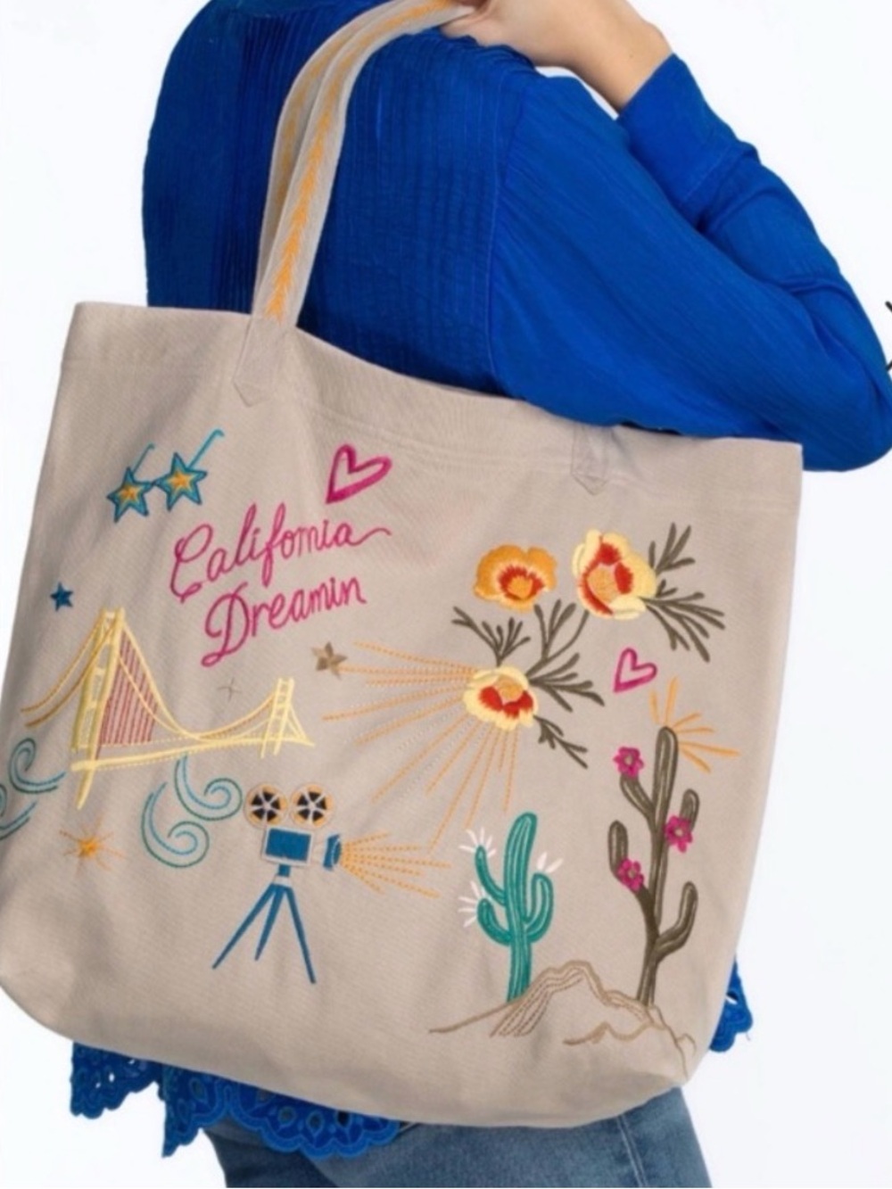 Johnny Was California Dreamin' Embroidered Everyday Canvas Tote - Beige